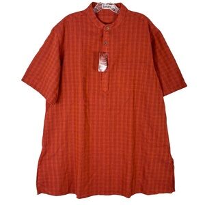 New Fabindia Kurta Men’s 42 Cotton Rib Check Boho Indie Retro Summer Lounge Cozy
